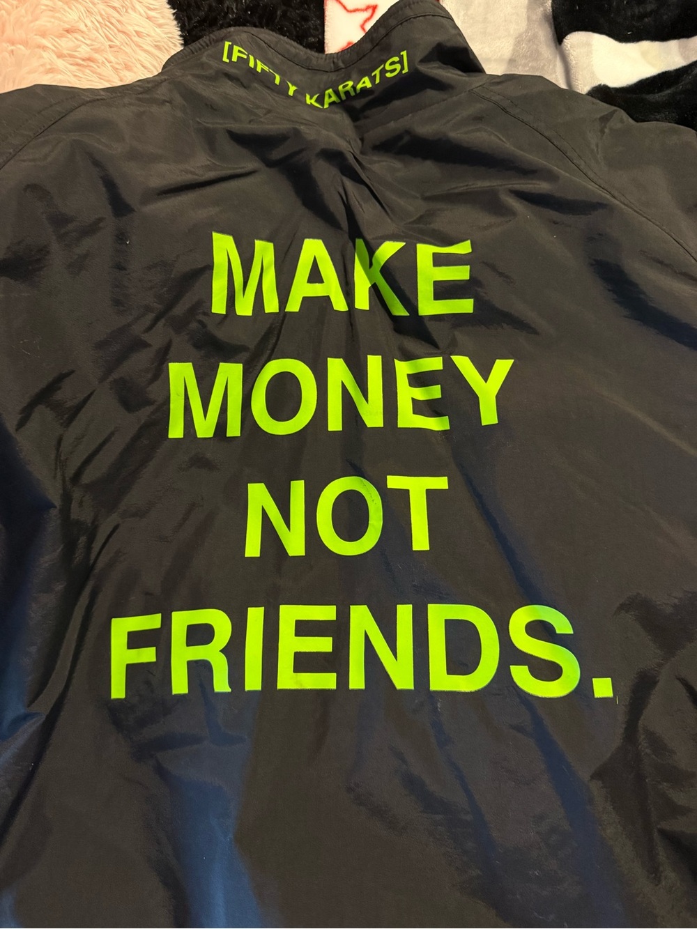 Black Jacket with Neon Green Slogan - Men’s Lightweight Coat